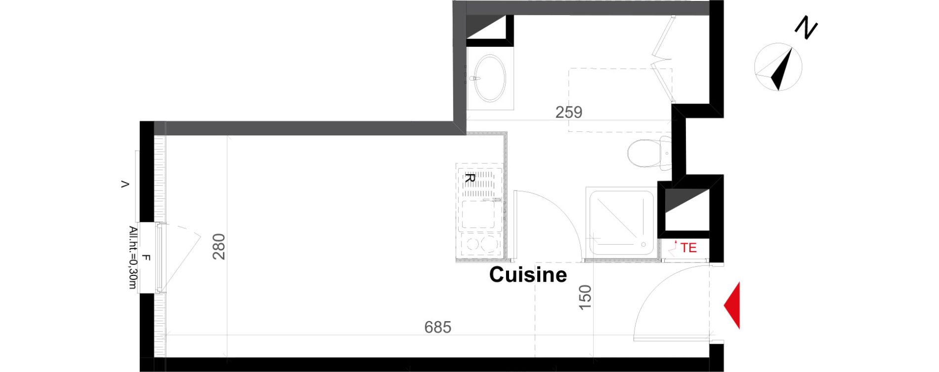 Appartement T1 de 22,50 m2 &agrave; Villeurbanne Gratte-ciel - dedieu - charmettes
