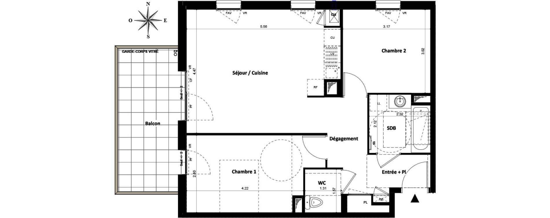 Appartement T3 de 60,73 m2 &agrave; Villeurbanne Gratte-ciel - dedieu - charmettes
