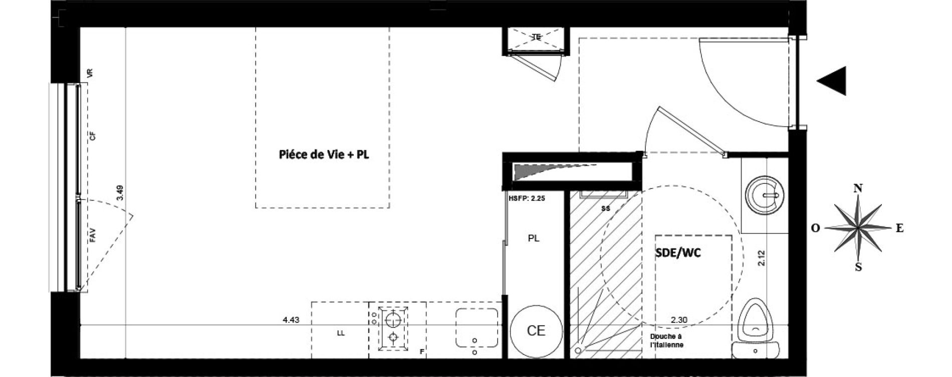 Appartement T1 de 24,95 m2 &agrave; Villeurbanne Gratte-ciel - dedieu - charmettes