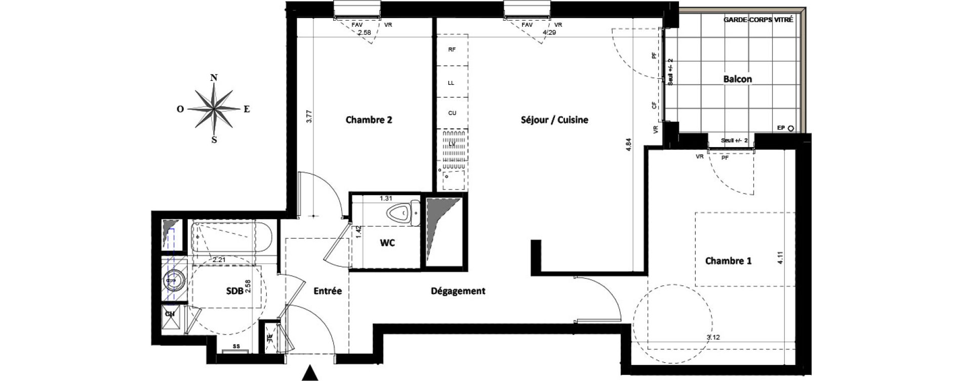 Appartement T3 de 55,25 m2 &agrave; Villeurbanne Gratte-ciel - dedieu - charmettes