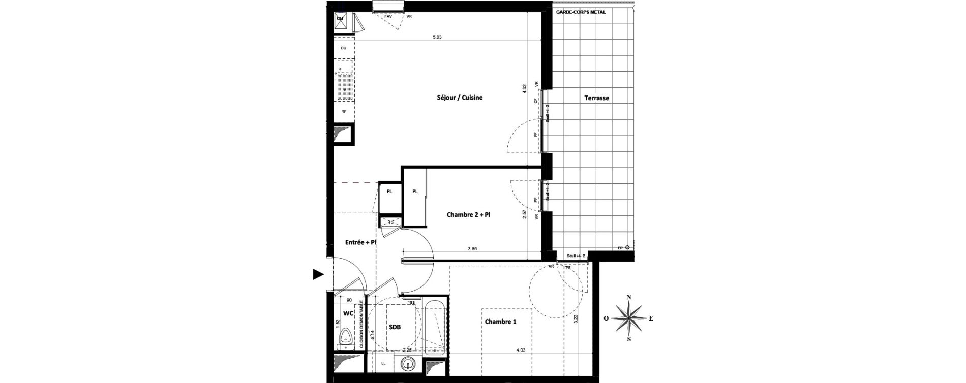 Appartement T3 de 61,36 m2 &agrave; Villeurbanne Gratte-ciel - dedieu - charmettes