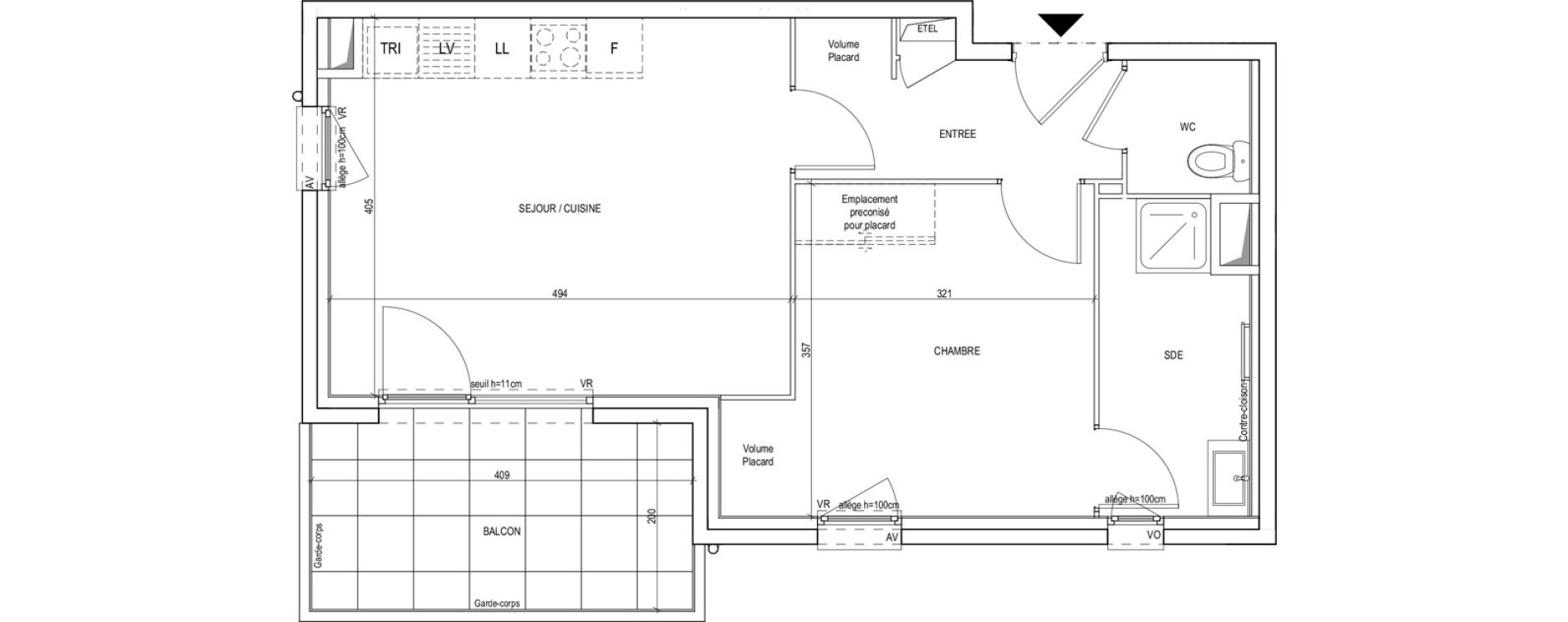 Appartement T2 de 44,40 m2 &agrave; Villeurbanne Gratte-ciel - dedieu - charmettes