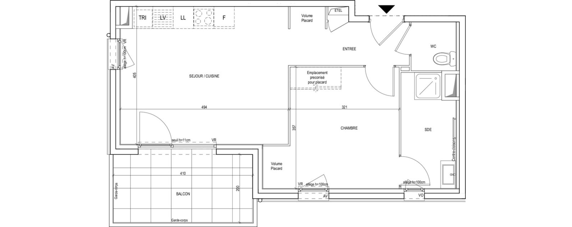 Appartement T2 de 44,40 m2 &agrave; Villeurbanne Gratte-ciel - dedieu - charmettes