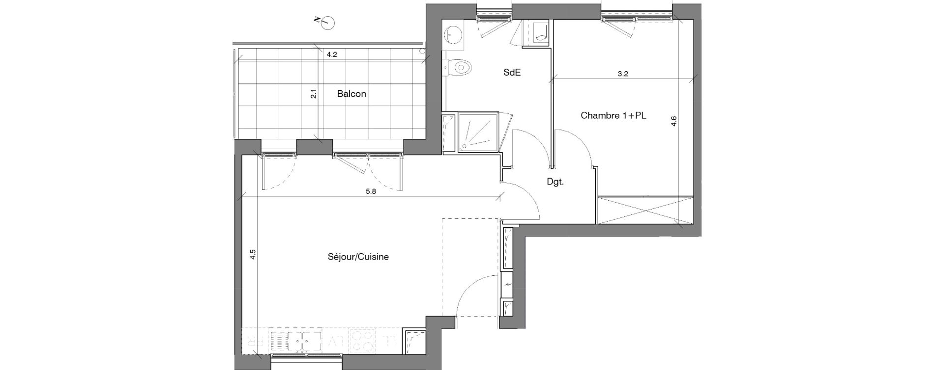 Appartement T2 de 47,51 m2 à Villeurbanne Cyprian - les brosses