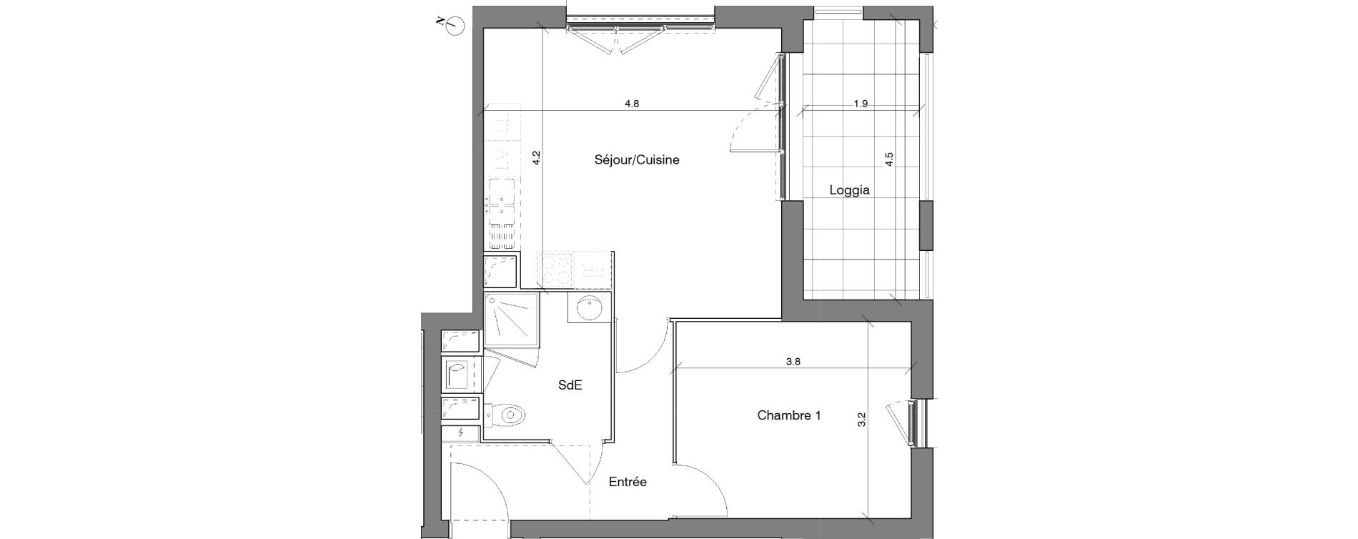 Appartement T2 de 45,47 m2 à Villeurbanne Cyprian - les brosses
