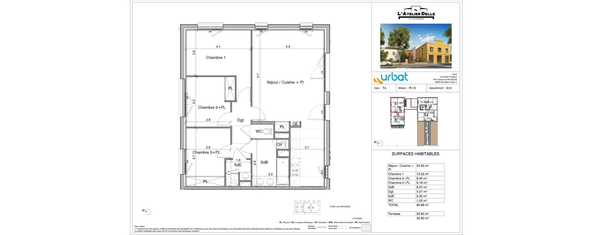 Appartement T4 de 80,85 m2 &agrave; Villeurbanne Cyprian - les brosses