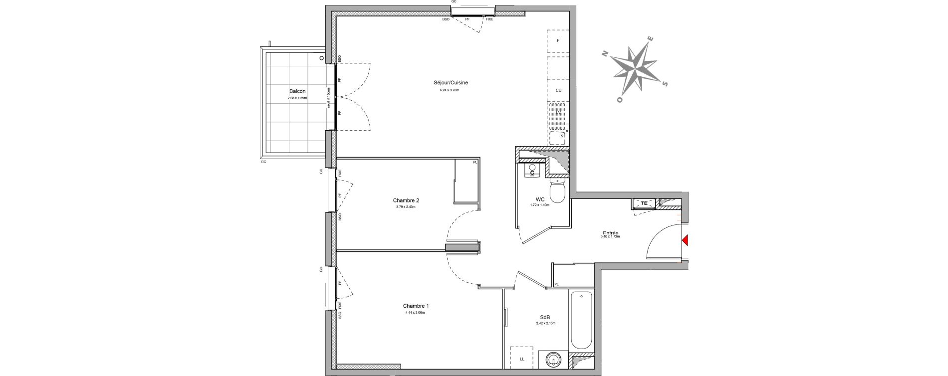 Appartement T3 de 63,18 m2 &agrave; Villeurbanne Buers - croix-luizet