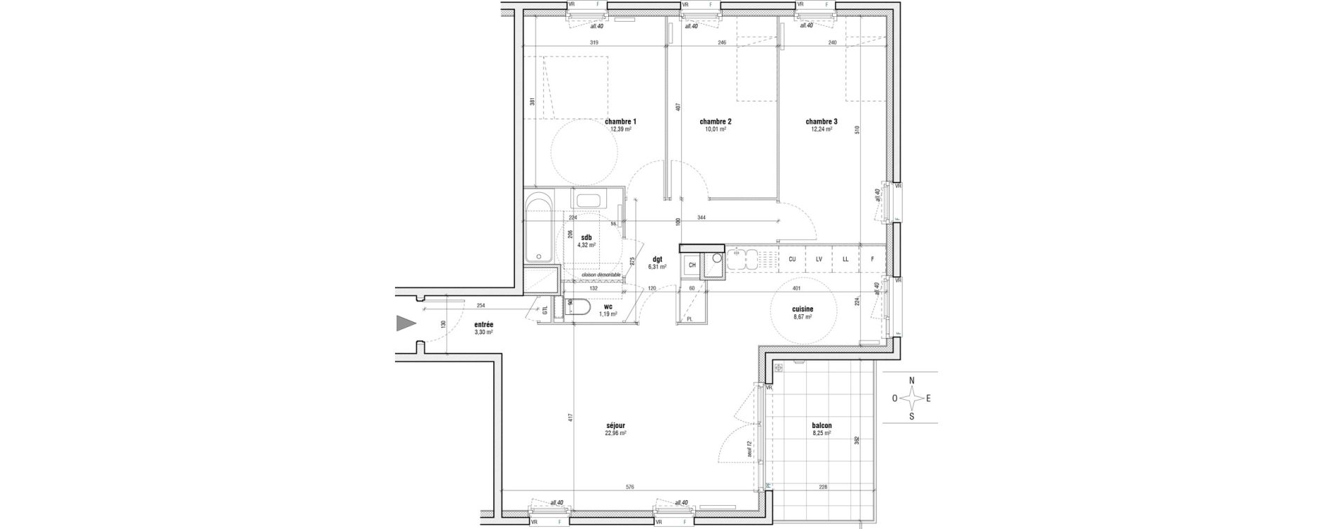 Appartement T4 de 81,40 m2 &agrave; Villeurbanne Gratte-ciel - dedieu - charmettes