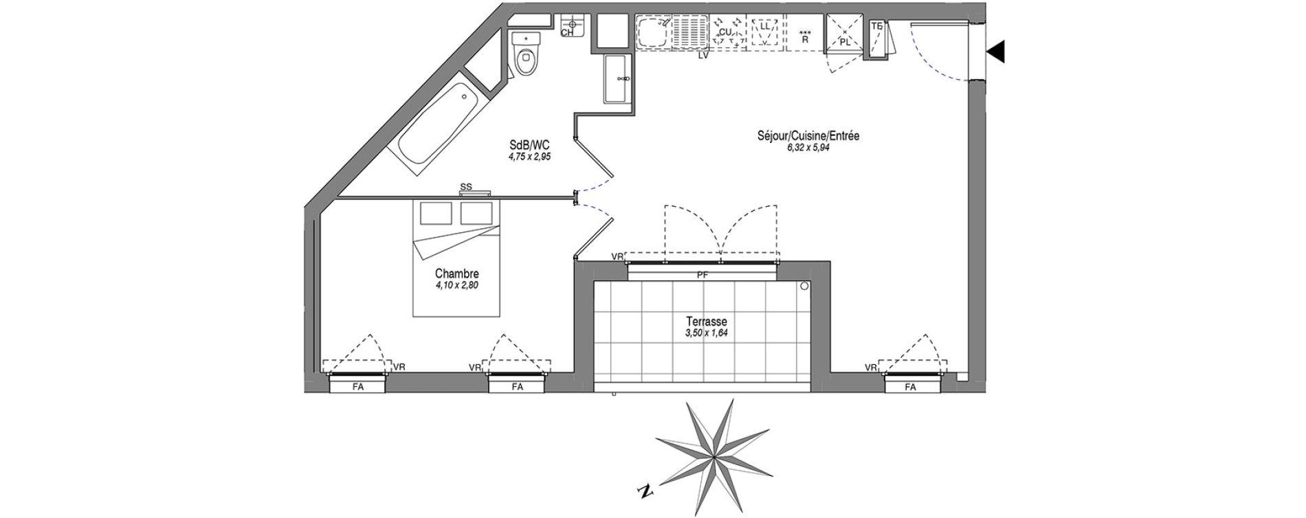 Appartement T3 de 46,18 m2 &agrave; Villeurbanne Buers - croix-luizet