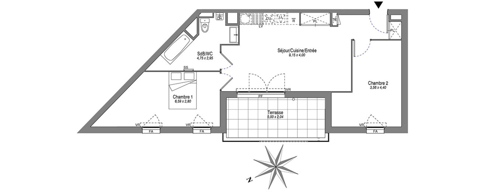 Appartement T3 de 62,36 m2 &agrave; Villeurbanne Buers - croix-luizet
