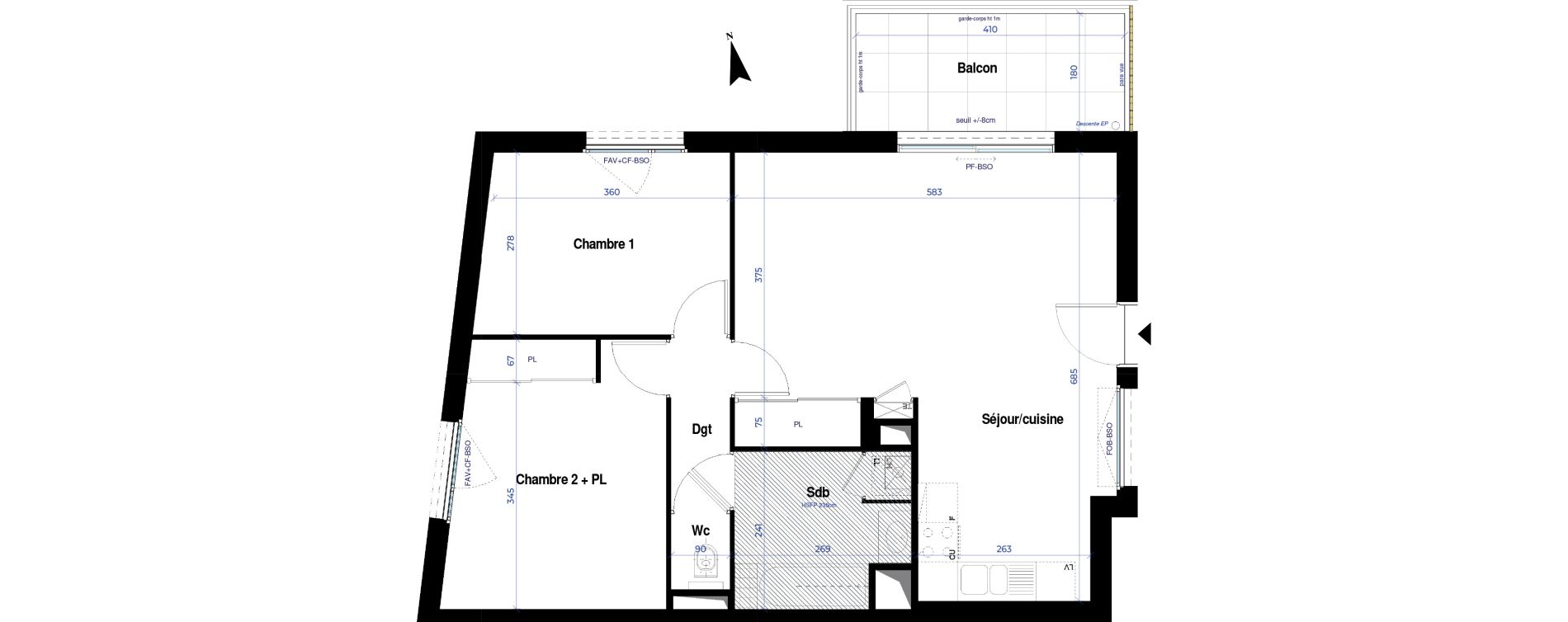 Appartement T3 de 65,15 m2 &agrave; Villeurbanne Ferrandi&egrave;re - maisons-neuves
