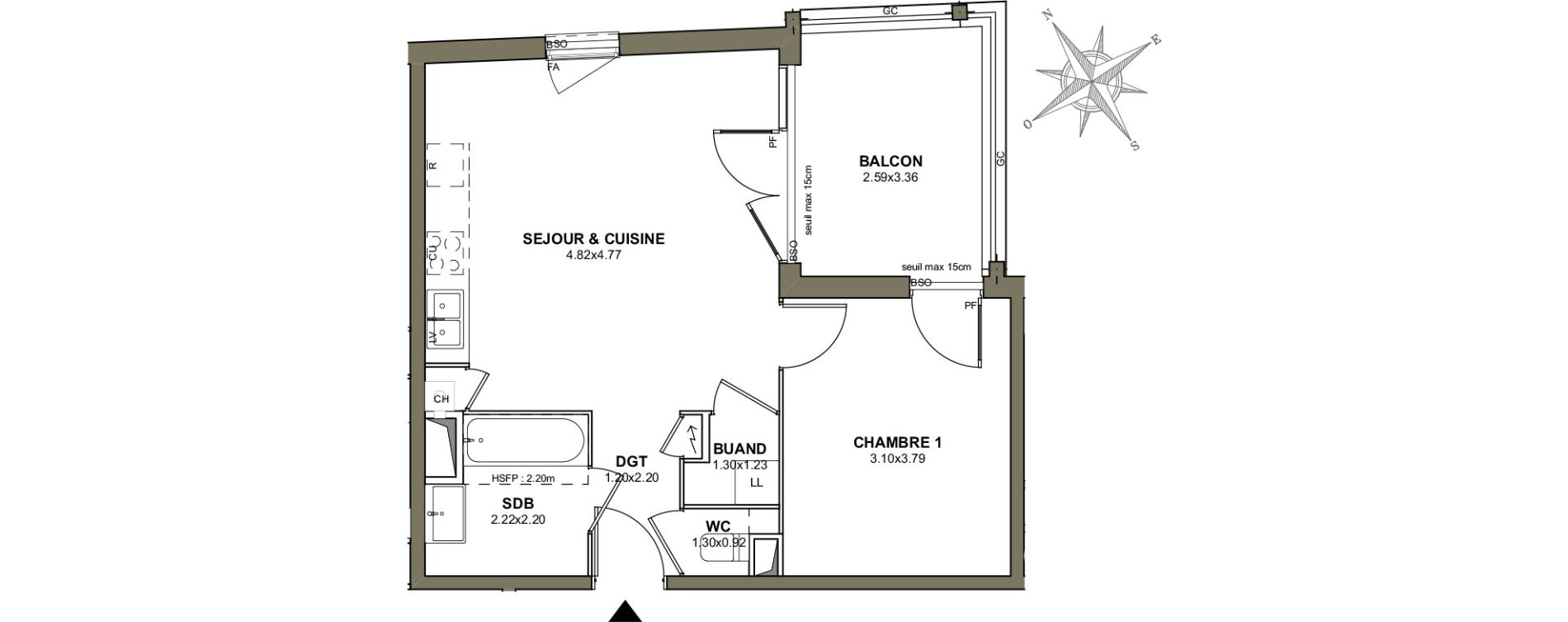 Appartement T2 de 44,48 m2 &agrave; Villeurbanne Les poulettes