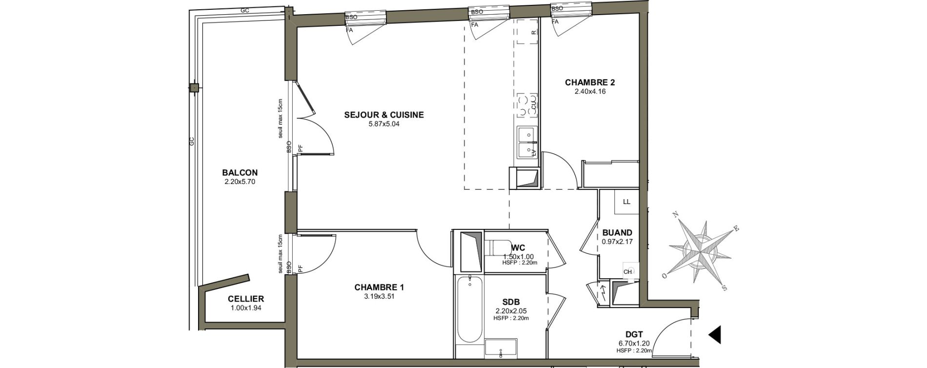 Appartement T3 de 67,07 m2 &agrave; Villeurbanne Les poulettes