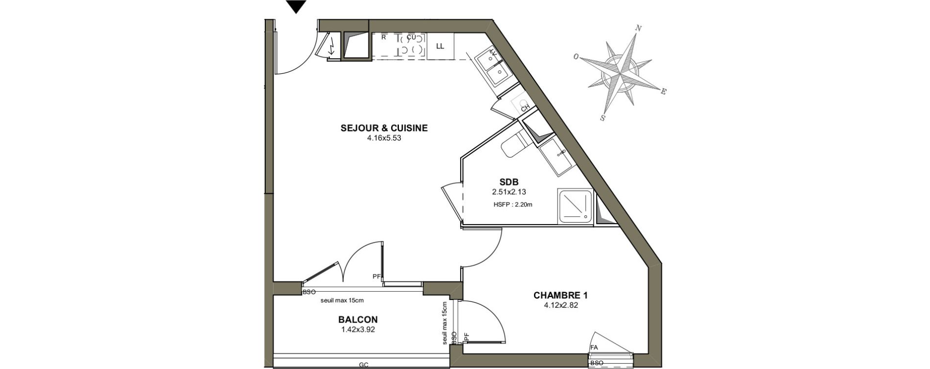 Appartement T2 de 41,63 m2 &agrave; Villeurbanne Les poulettes