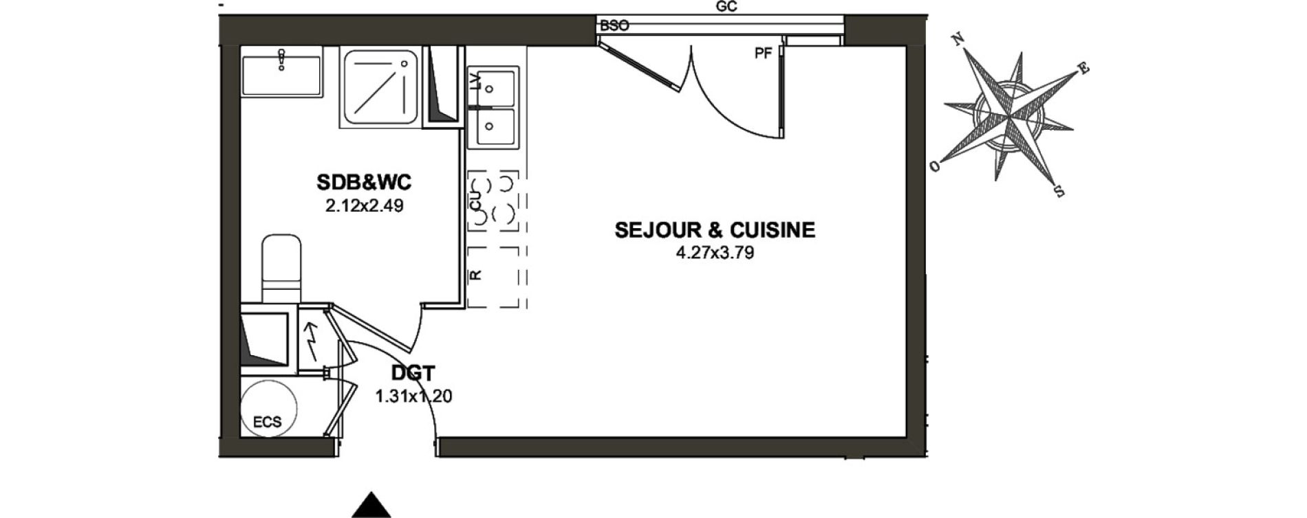 Appartement T1 de 23,30 m2 &agrave; Villeurbanne Les poulettes