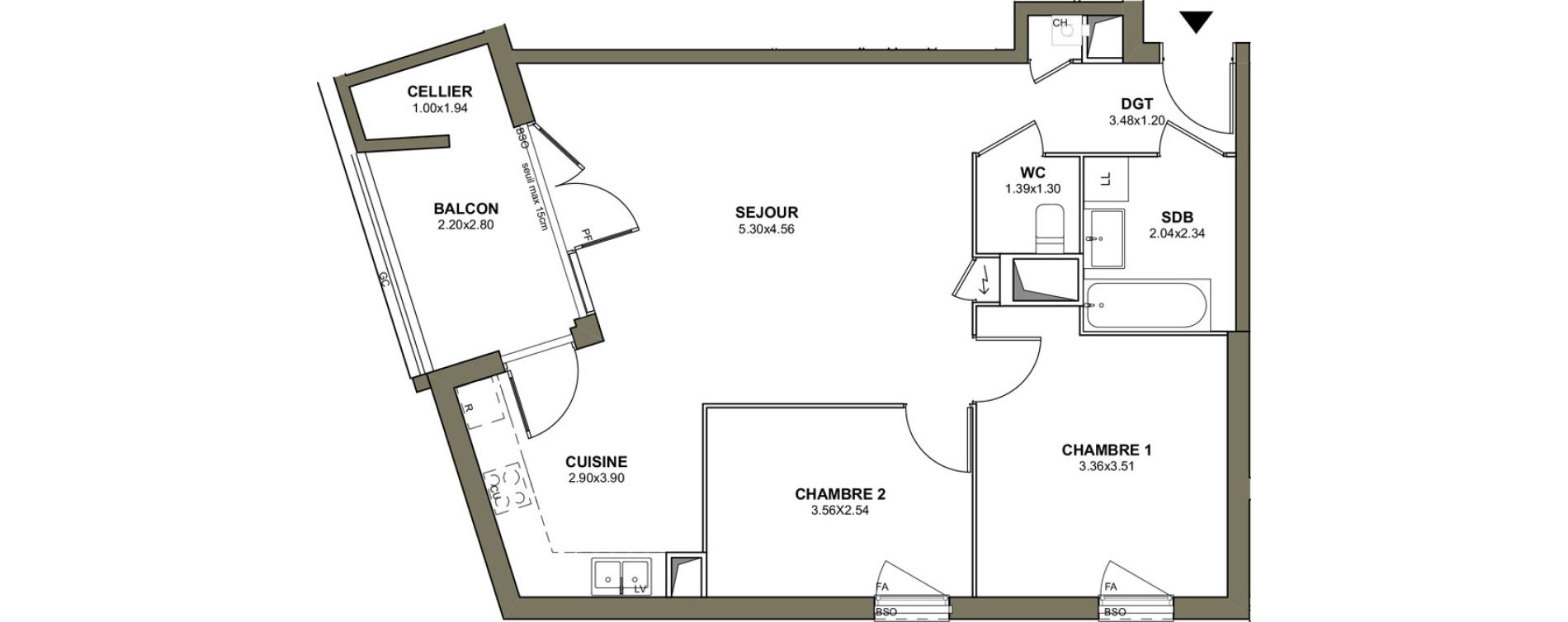 Appartement T3 de 65,36 m2 &agrave; Villeurbanne Les poulettes