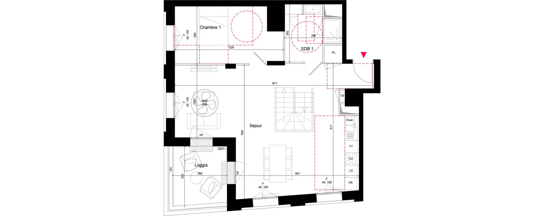 Duplex T5 de 117,40 m2 &agrave; Villeurbanne Grandcl&eacute;ment