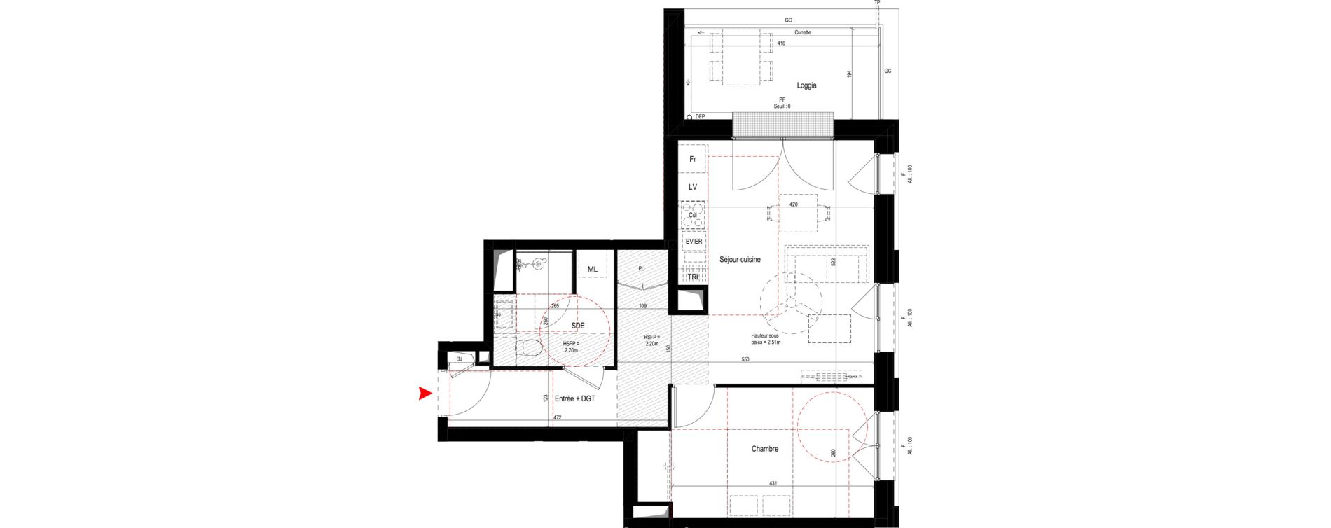 Appartement T2 de 49,80 m2 &agrave; Villeurbanne Grandcl&eacute;ment