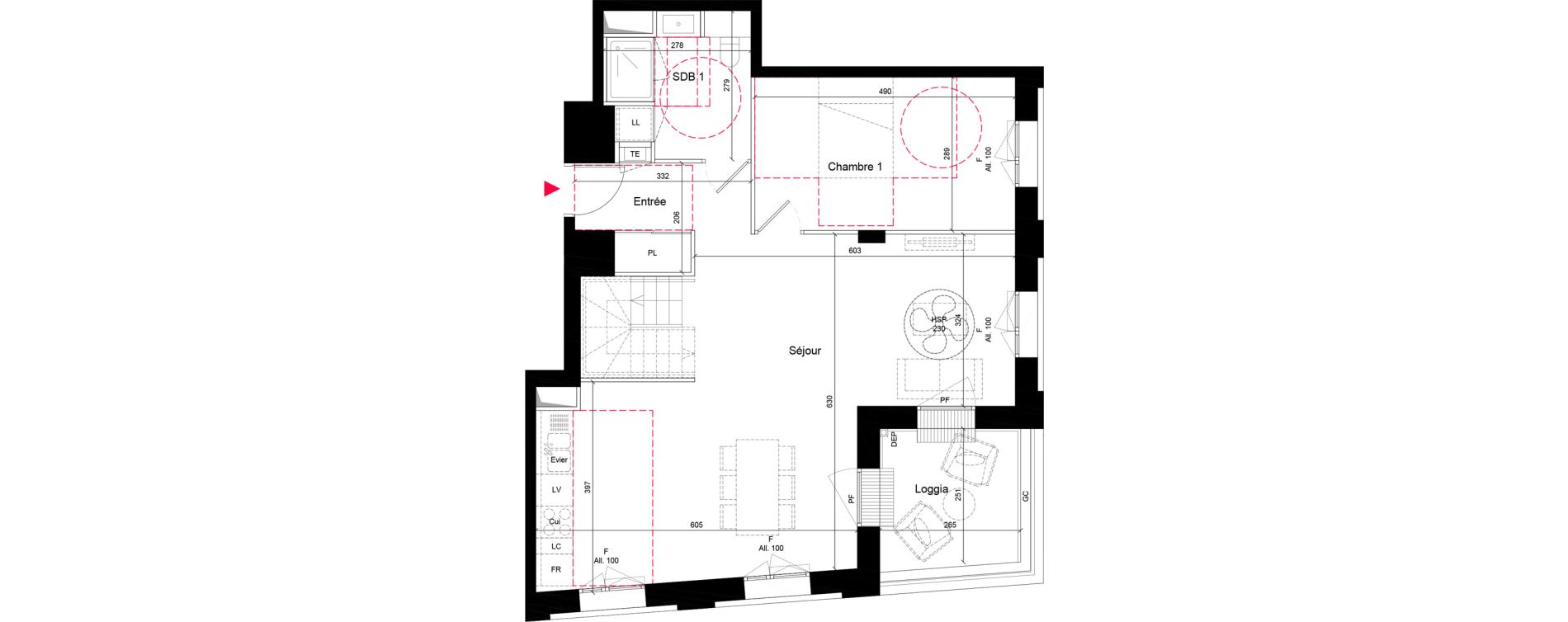 Duplex T5 de 118,60 m2 &agrave; Villeurbanne Grandcl&eacute;ment