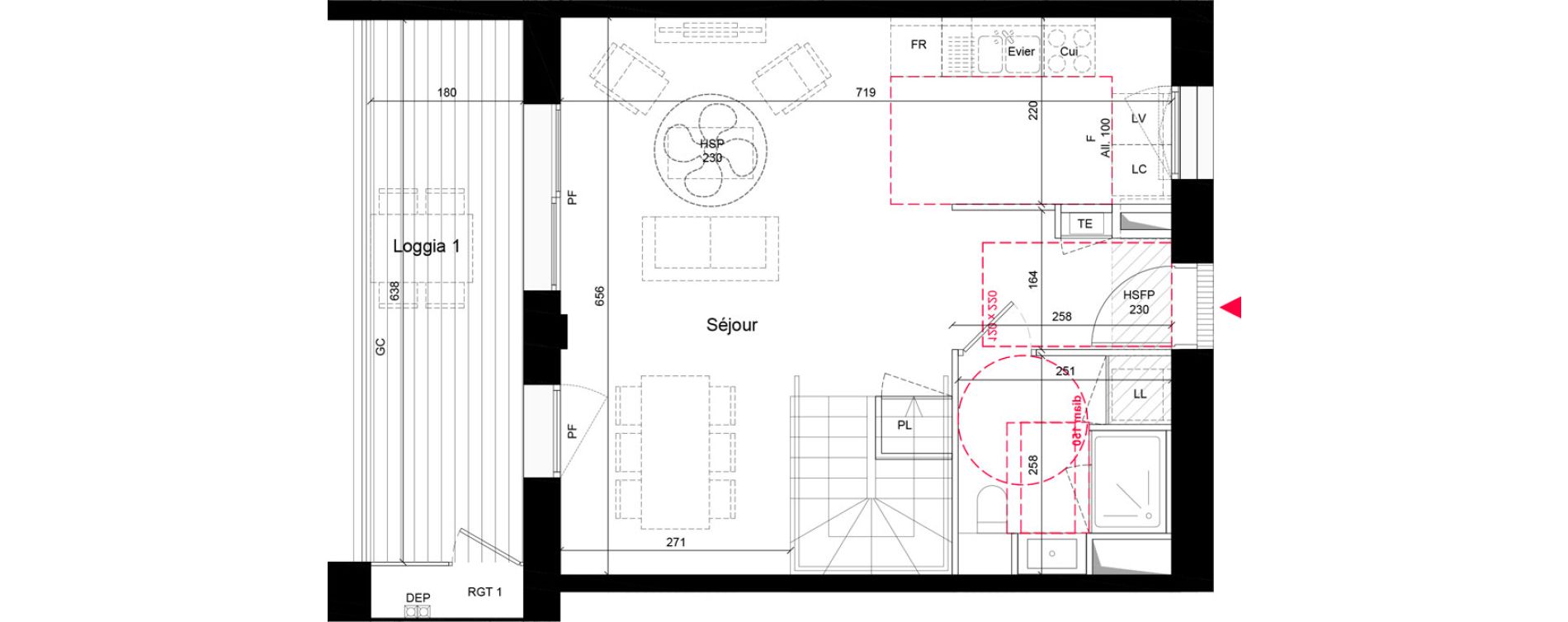 Duplex T3 de 82,80 m2 &agrave; Villeurbanne Grandcl&eacute;ment