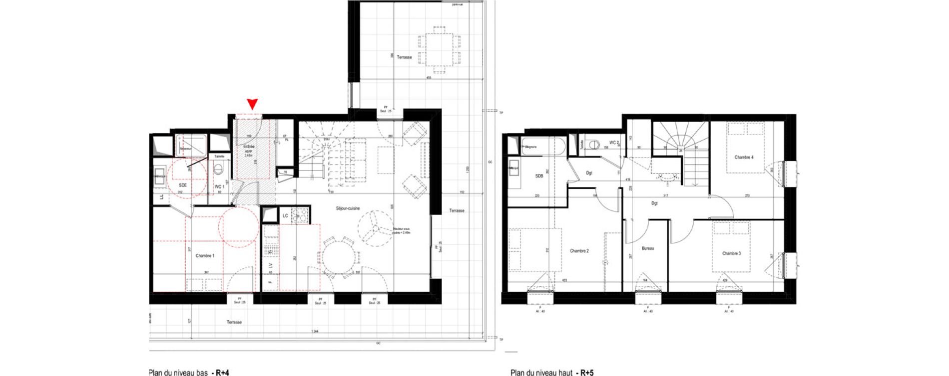 Duplex T5 de 114,50 m2 &agrave; Villeurbanne Grandcl&eacute;ment