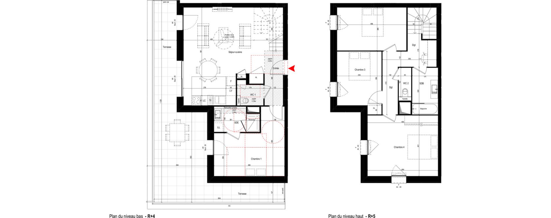 Duplex T5 de 117,60 m2 &agrave; Villeurbanne Grandcl&eacute;ment