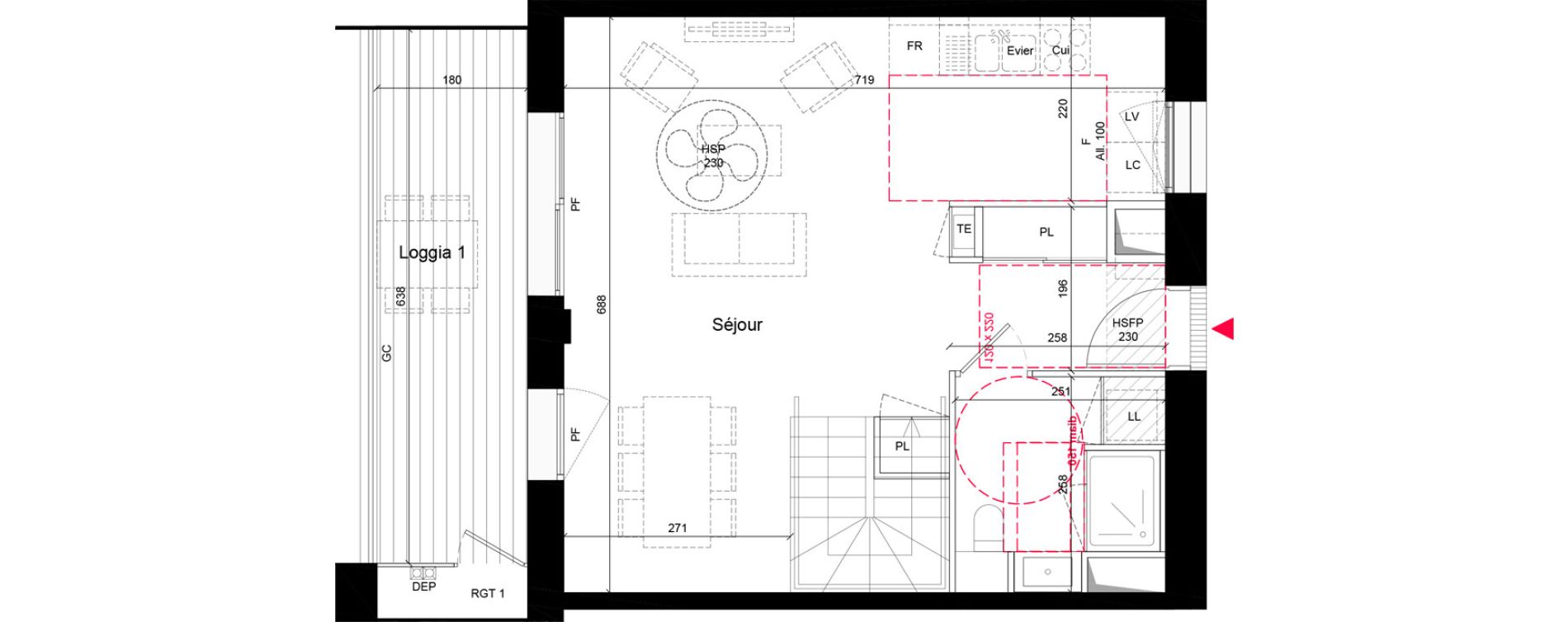 Duplex T3 de 87,50 m2 &agrave; Villeurbanne Grandcl&eacute;ment