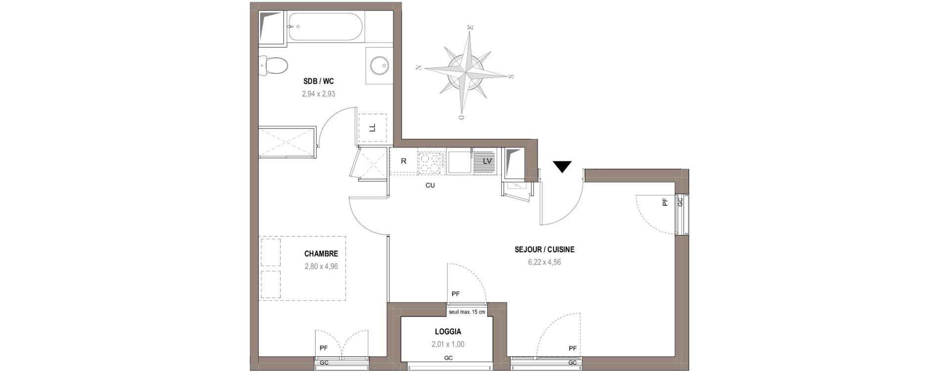 Appartement T2 de 43,11 m2 &agrave; Villeurbanne Gratte-ciel - dedieu - charmettes