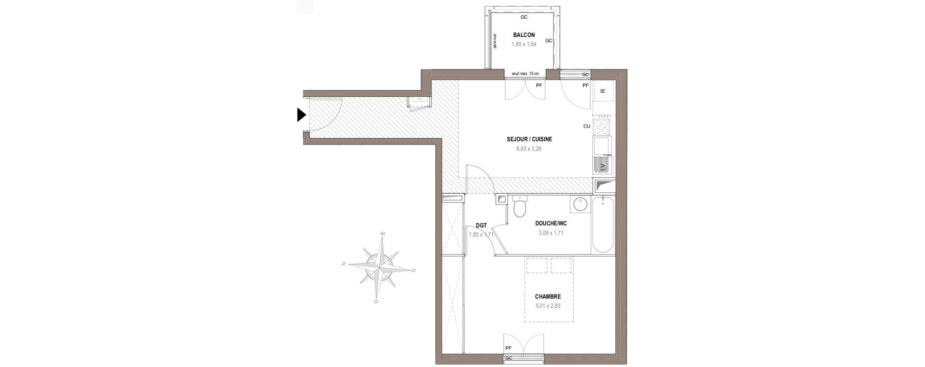 Appartement T2 de 43,07 m2 &agrave; Villeurbanne Gratte-ciel - dedieu - charmettes