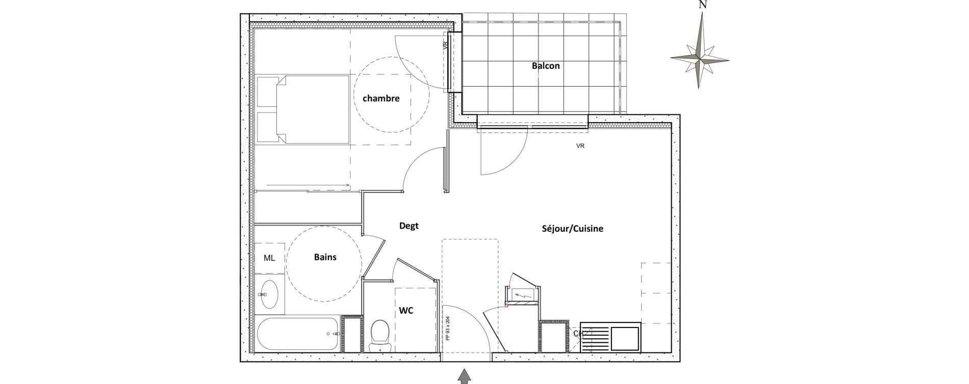 Appartement T2 de 42,59 m2 &agrave; Villeurbanne Centre