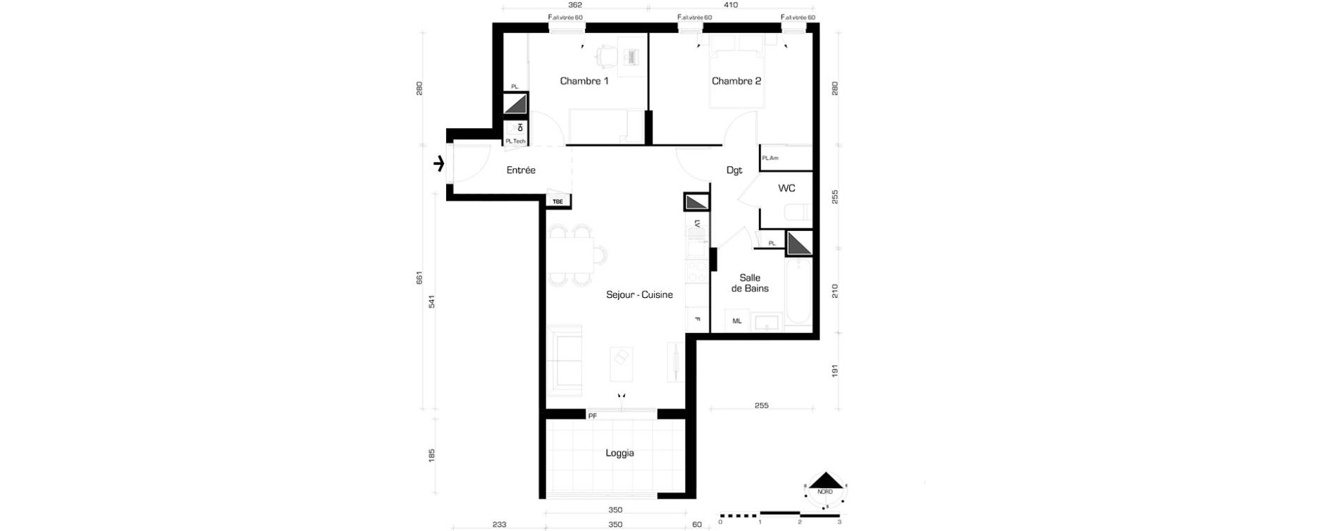 Appartement T3 de 60,54 m2 &agrave; Villeurbanne Buers - croix-luizet