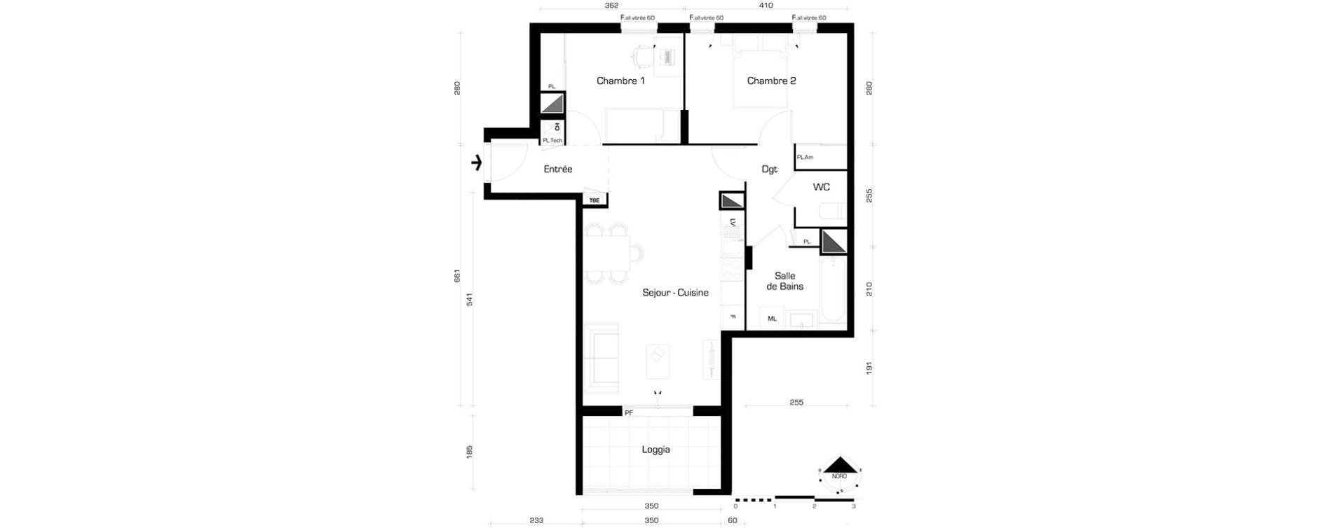 Appartement T3 de 60,54 m2 &agrave; Villeurbanne Buers - croix-luizet