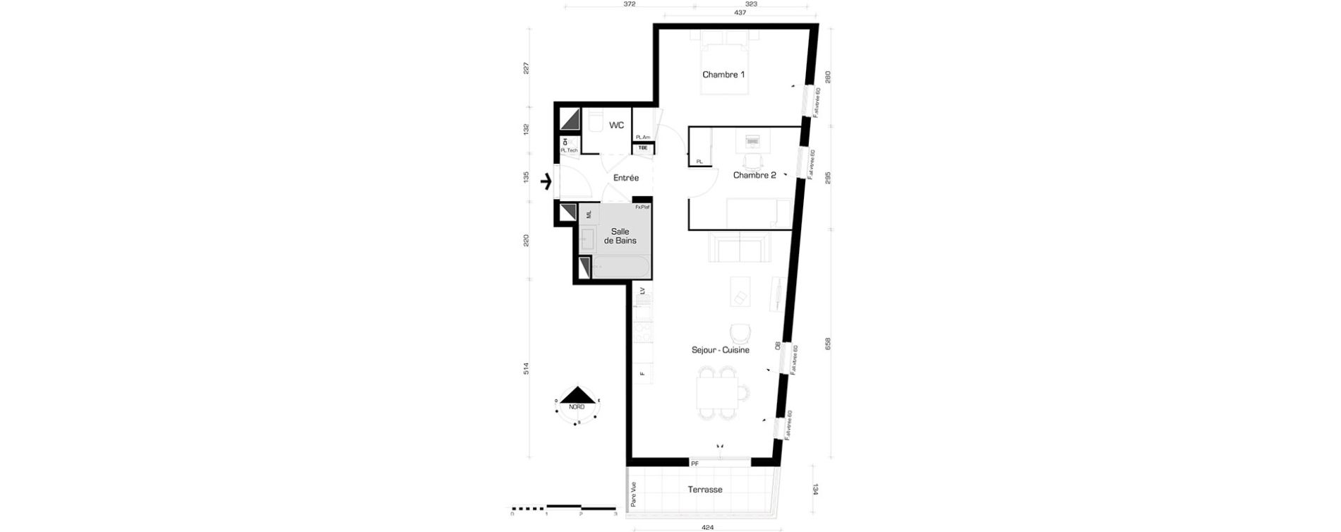 Appartement T3 de 62,57 m2 &agrave; Villeurbanne Buers - croix-luizet