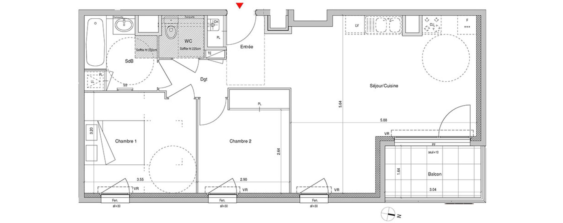 Appartement T3 de 61,19 m2 &agrave; Villeurbanne Buers - croix-luizet