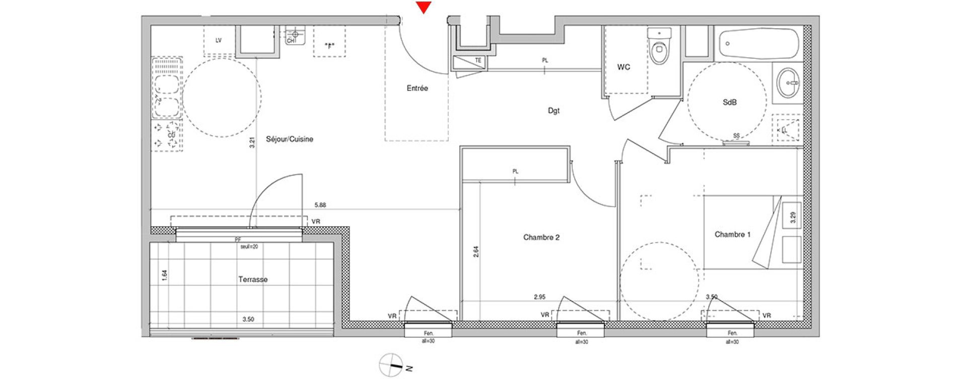 Appartement T3 de 60,26 m2 &agrave; Villeurbanne Buers - croix-luizet