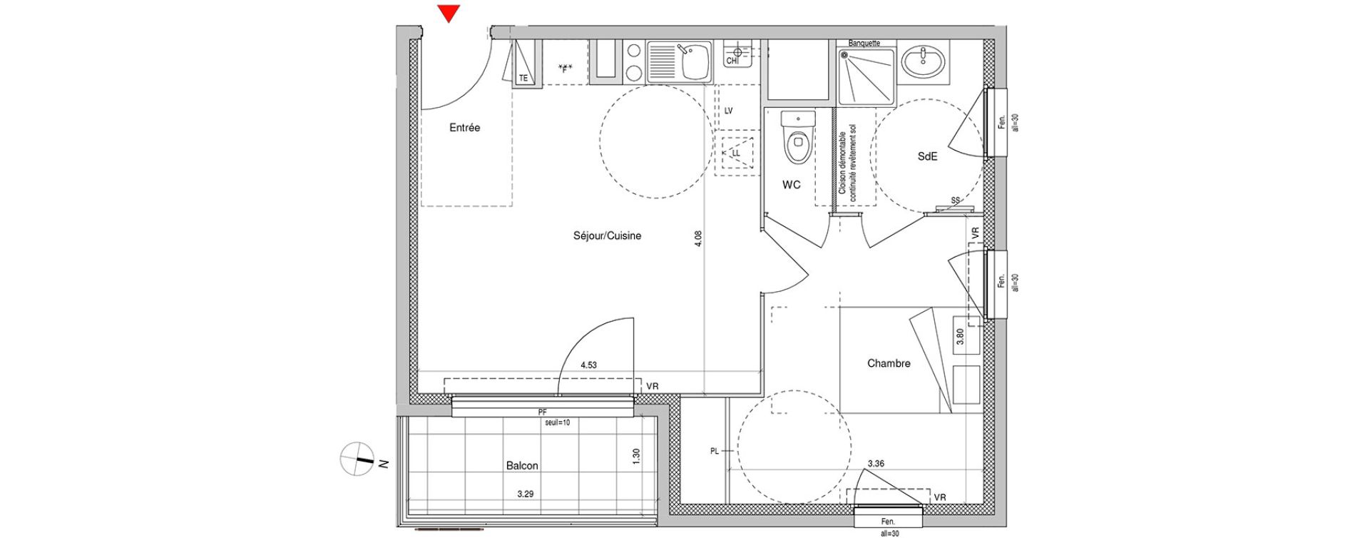 Appartement T2 de 39,98 m2 &agrave; Villeurbanne Buers - croix-luizet