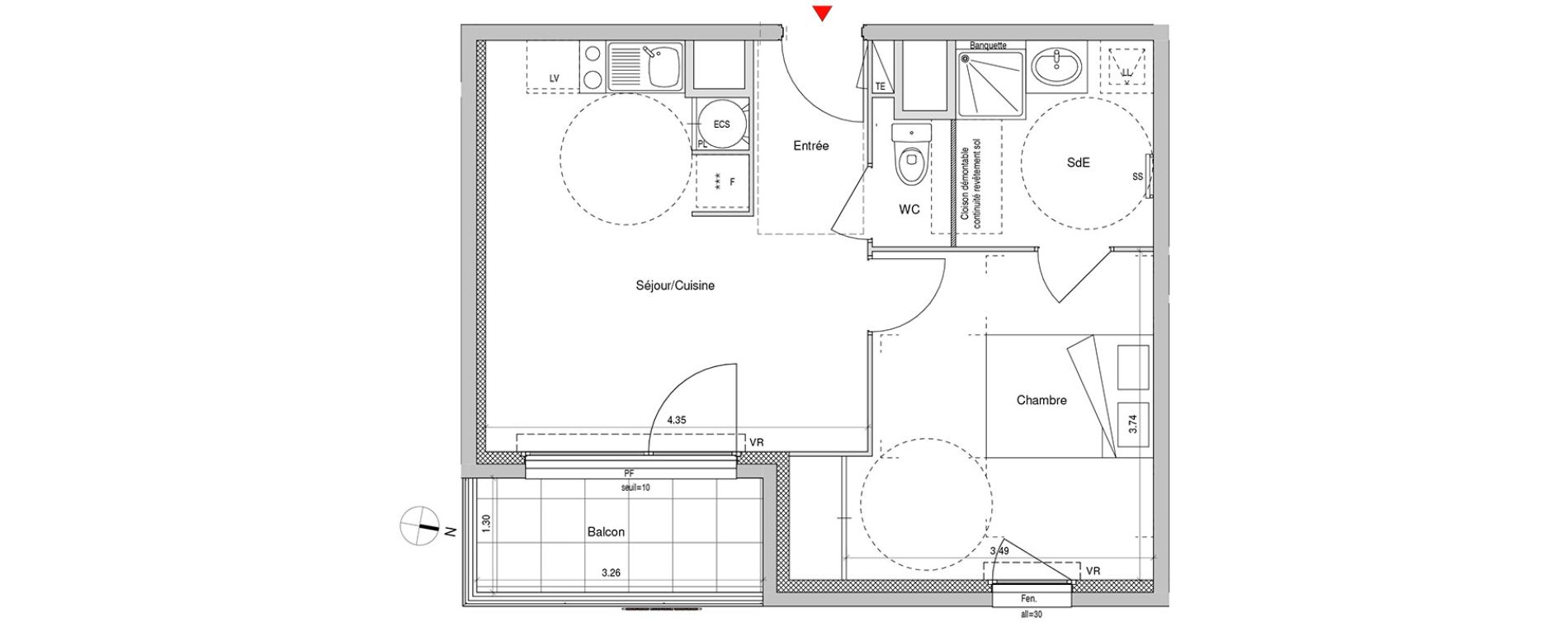 Appartement T2 de 39,67 m2 &agrave; Villeurbanne Buers - croix-luizet