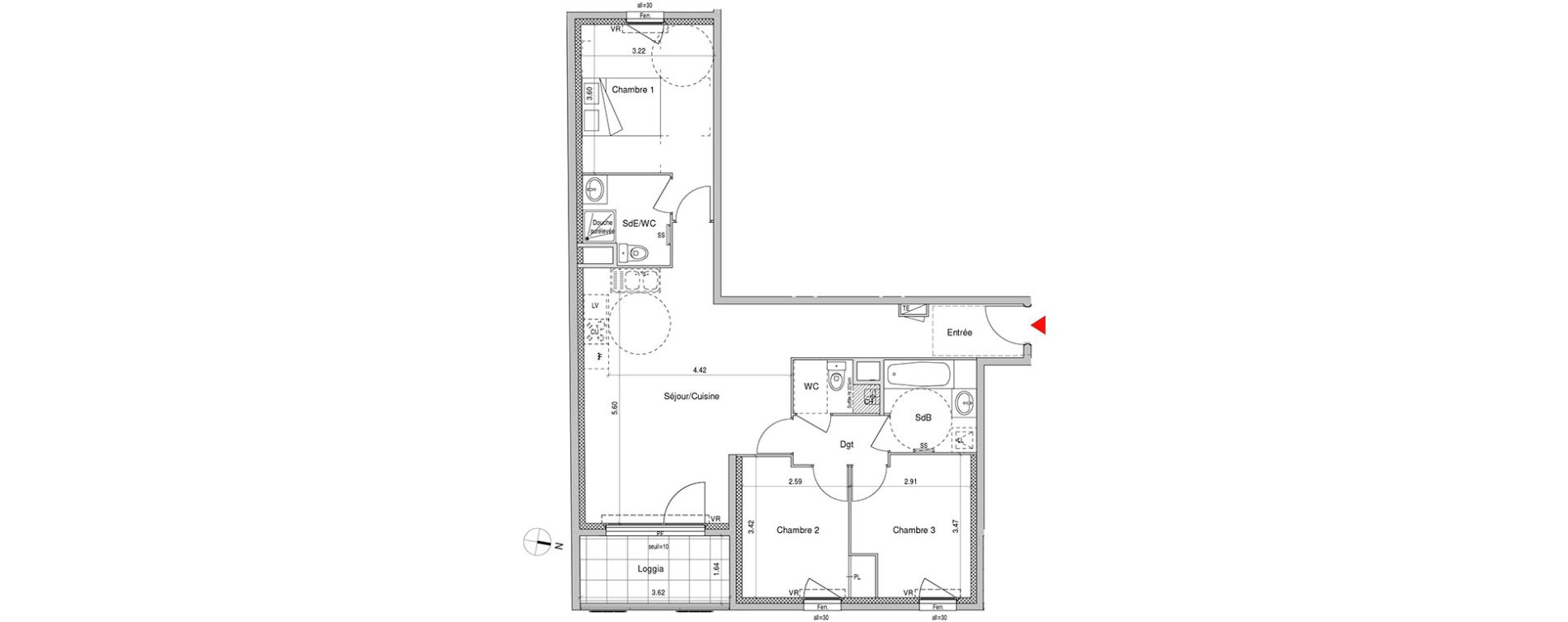 Appartement T4 de 80,37 m2 &agrave; Villeurbanne Buers - croix-luizet