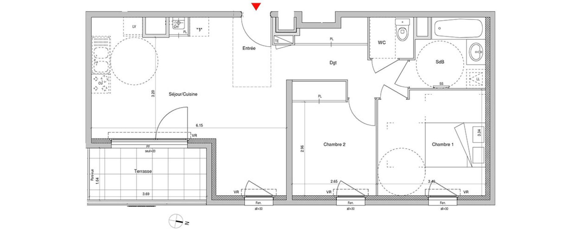 Appartement T3 de 59,54 m2 &agrave; Villeurbanne Buers - croix-luizet