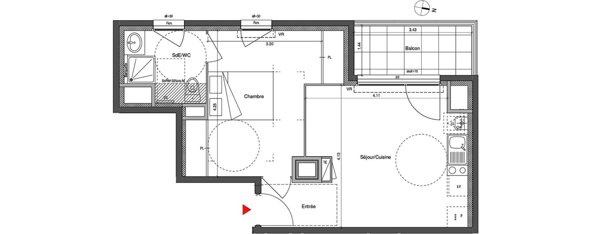 Appartement T2 de 39,33 m2 &agrave; Villeurbanne Buers - croix-luizet