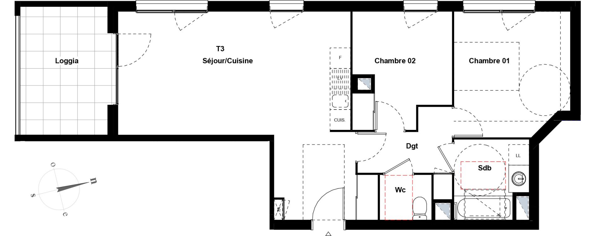 Appartement T3 de 63,06 m2 &agrave; Villeurbanne Gratte-ciel - dedieu - charmettes