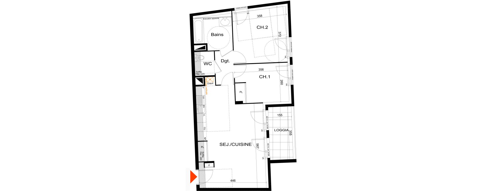 Appartement T3 de 60,10 m2 &agrave; Villeurbanne Les poulettes