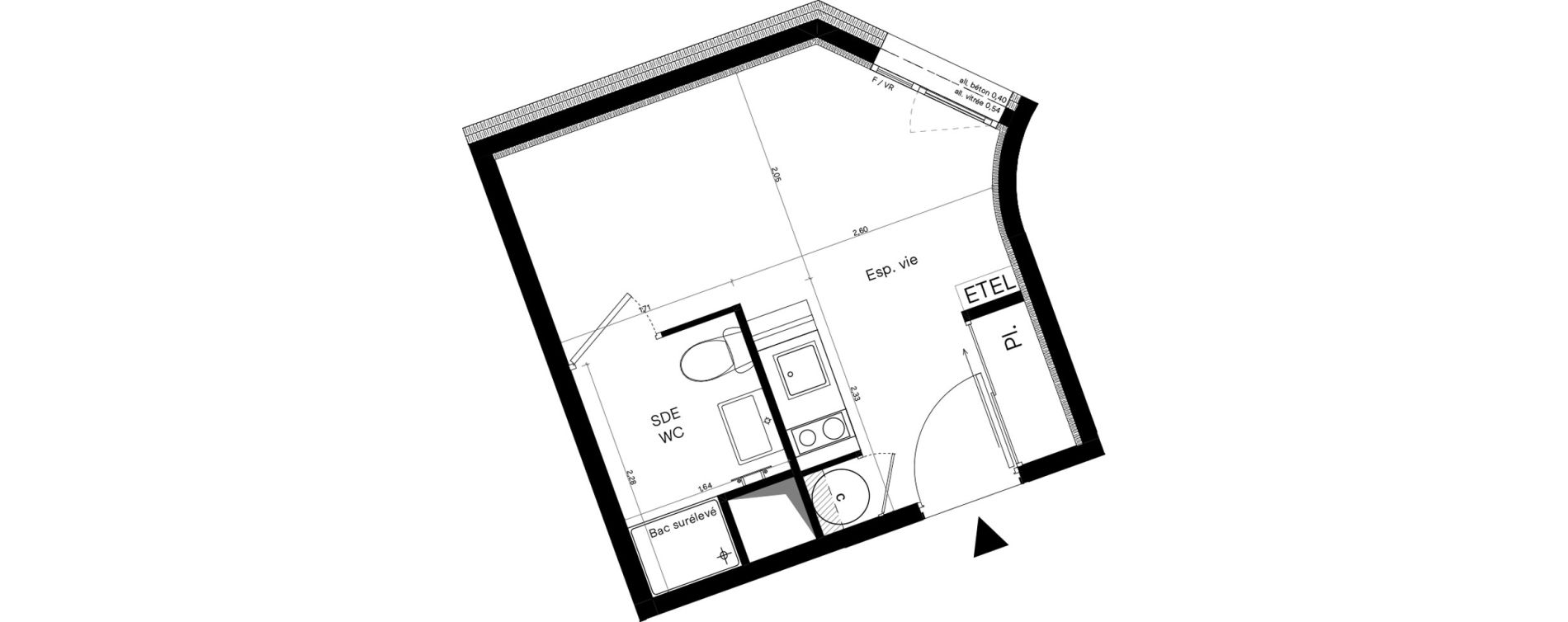Appartement T1 meubl&eacute; de 17,31 m2 &agrave; Villeurbanne Lyontech - la doua