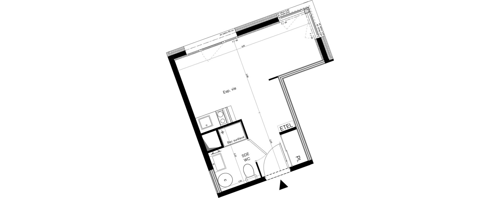Appartement T1 meubl&eacute; de 20,07 m2 &agrave; Villeurbanne Lyontech - la doua