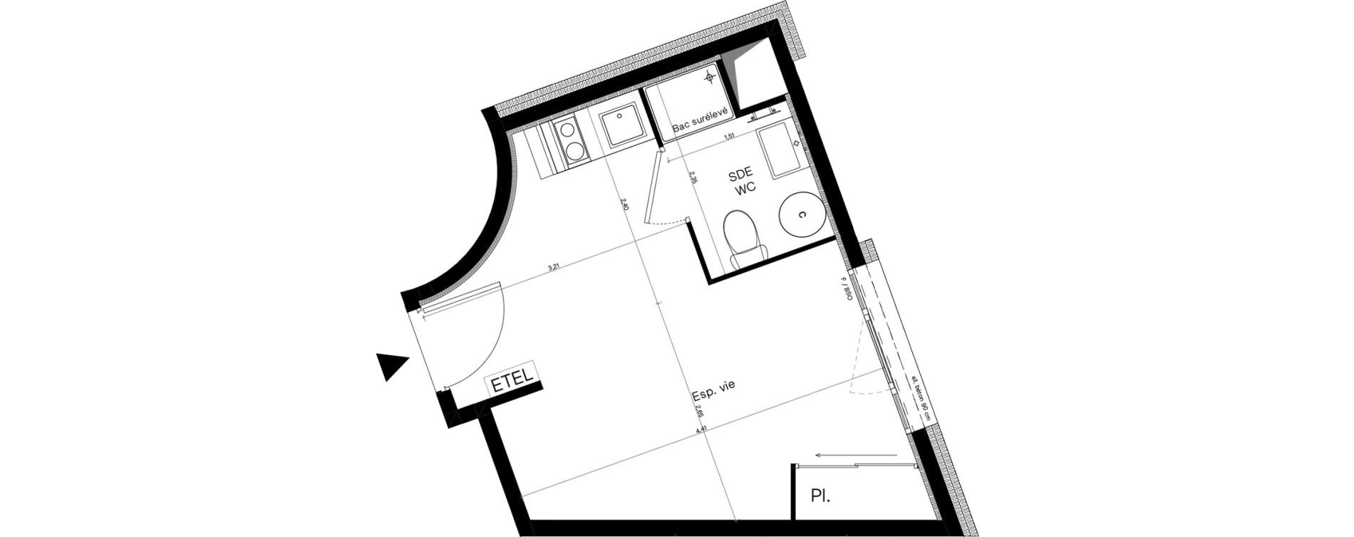 Appartement T1 meubl&eacute; de 20,58 m2 &agrave; Villeurbanne Lyontech - la doua