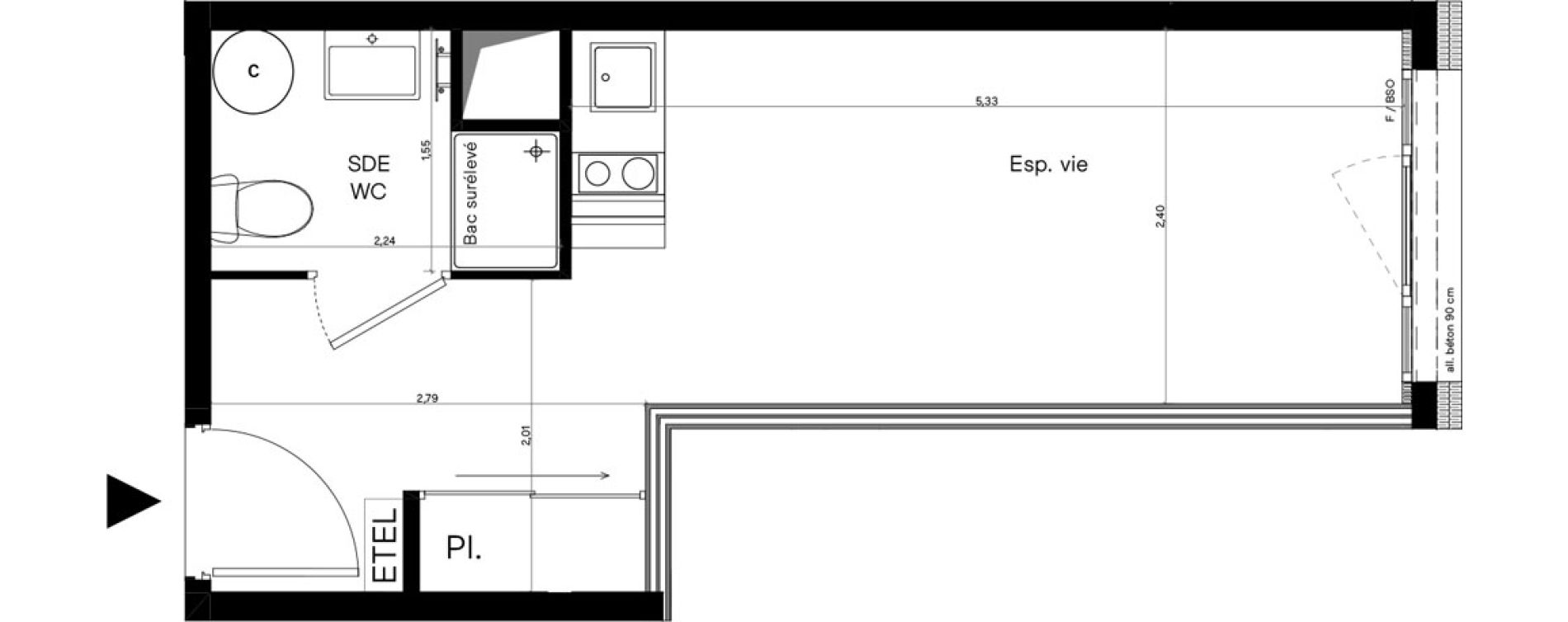 Appartement T1 meubl&eacute; de 20,97 m2 &agrave; Villeurbanne Lyontech - la doua