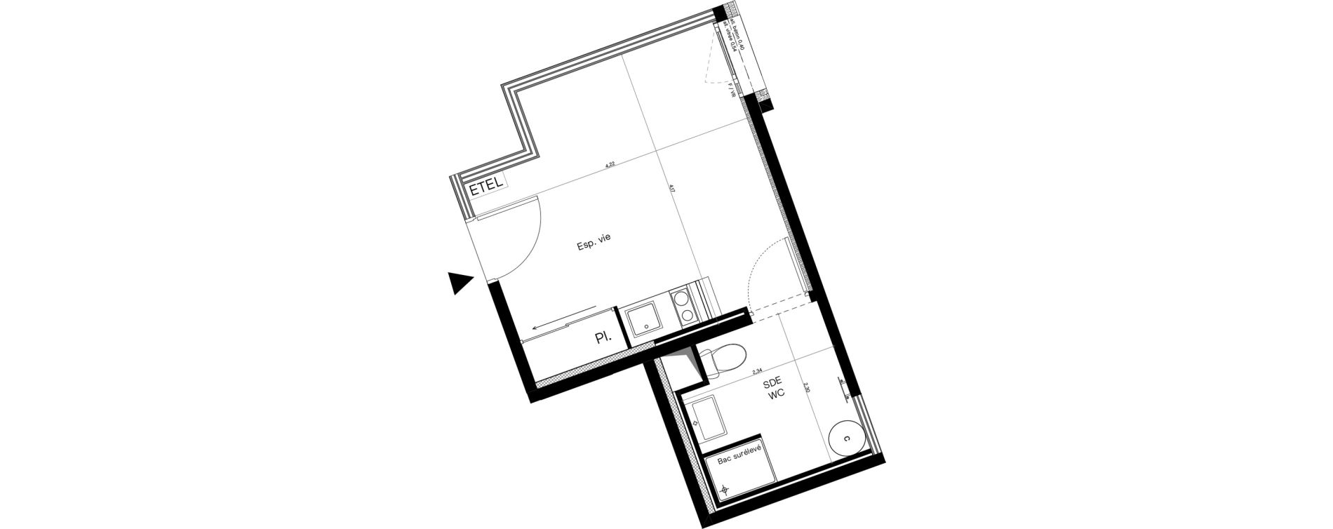 Appartement T1 meubl&eacute; de 21,13 m2 &agrave; Villeurbanne Lyontech - la doua