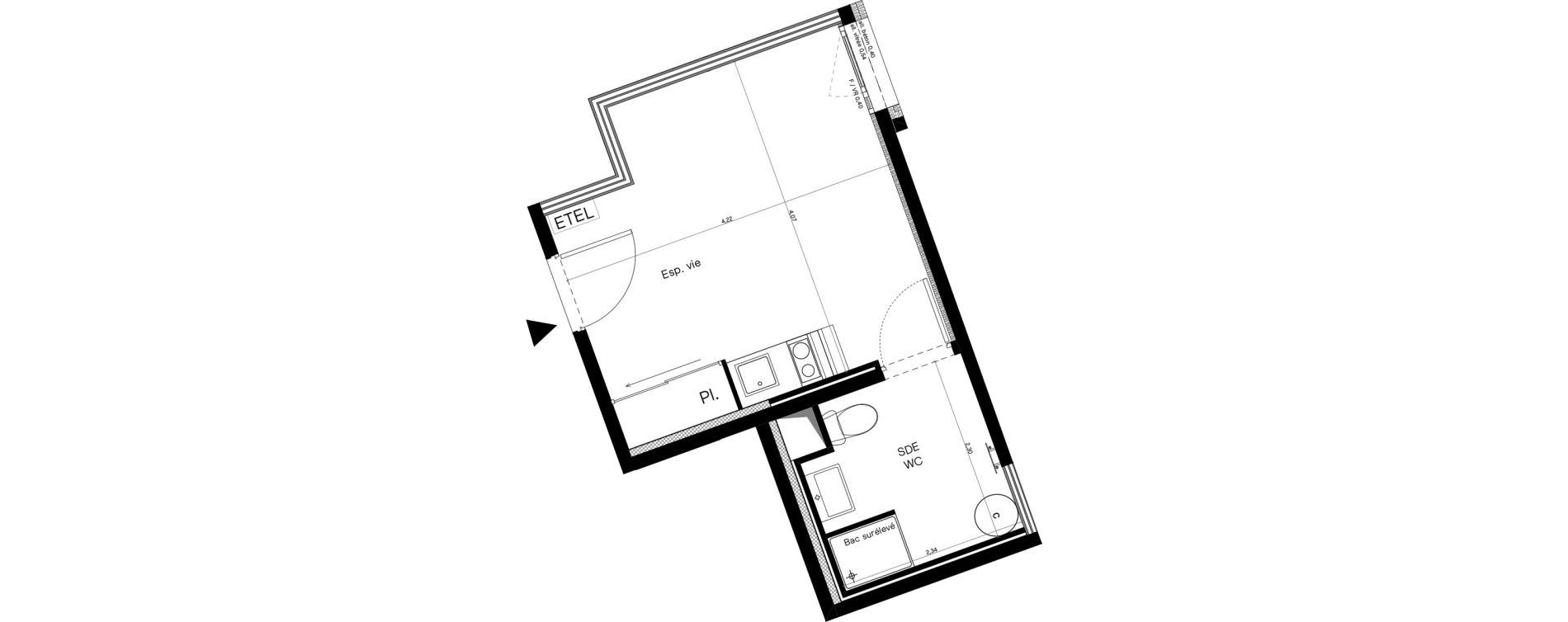 Appartement T1 meubl&eacute; de 21,13 m2 &agrave; Villeurbanne Lyontech - la doua
