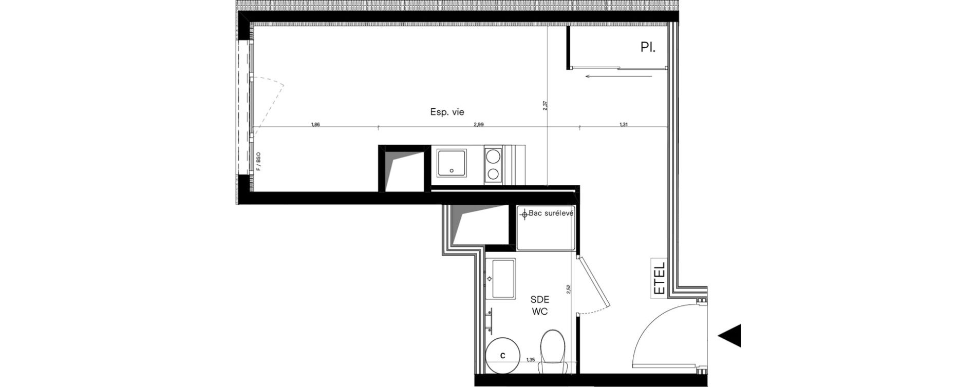 Appartement T1 meubl&eacute; de 21,49 m2 &agrave; Villeurbanne Lyontech - la doua