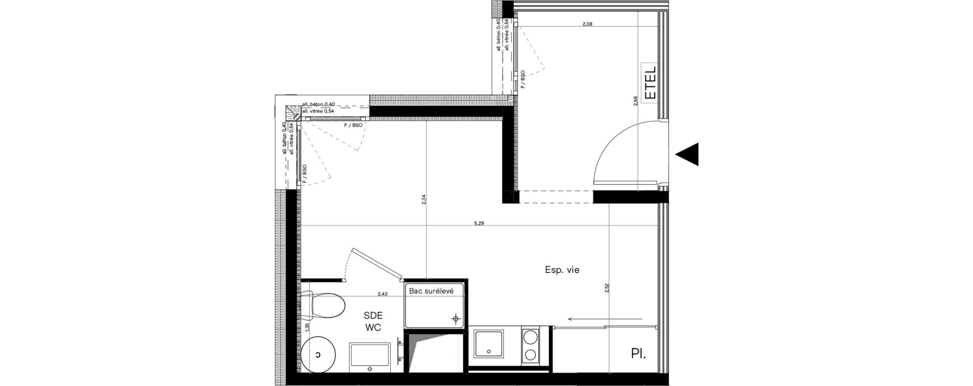 Appartement T1 meubl&eacute; de 21,78 m2 &agrave; Villeurbanne Lyontech - la doua